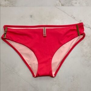 Victoria's Secret Hot Pink Bikini Bottoms with Gold Trim Medium Swim Bottom